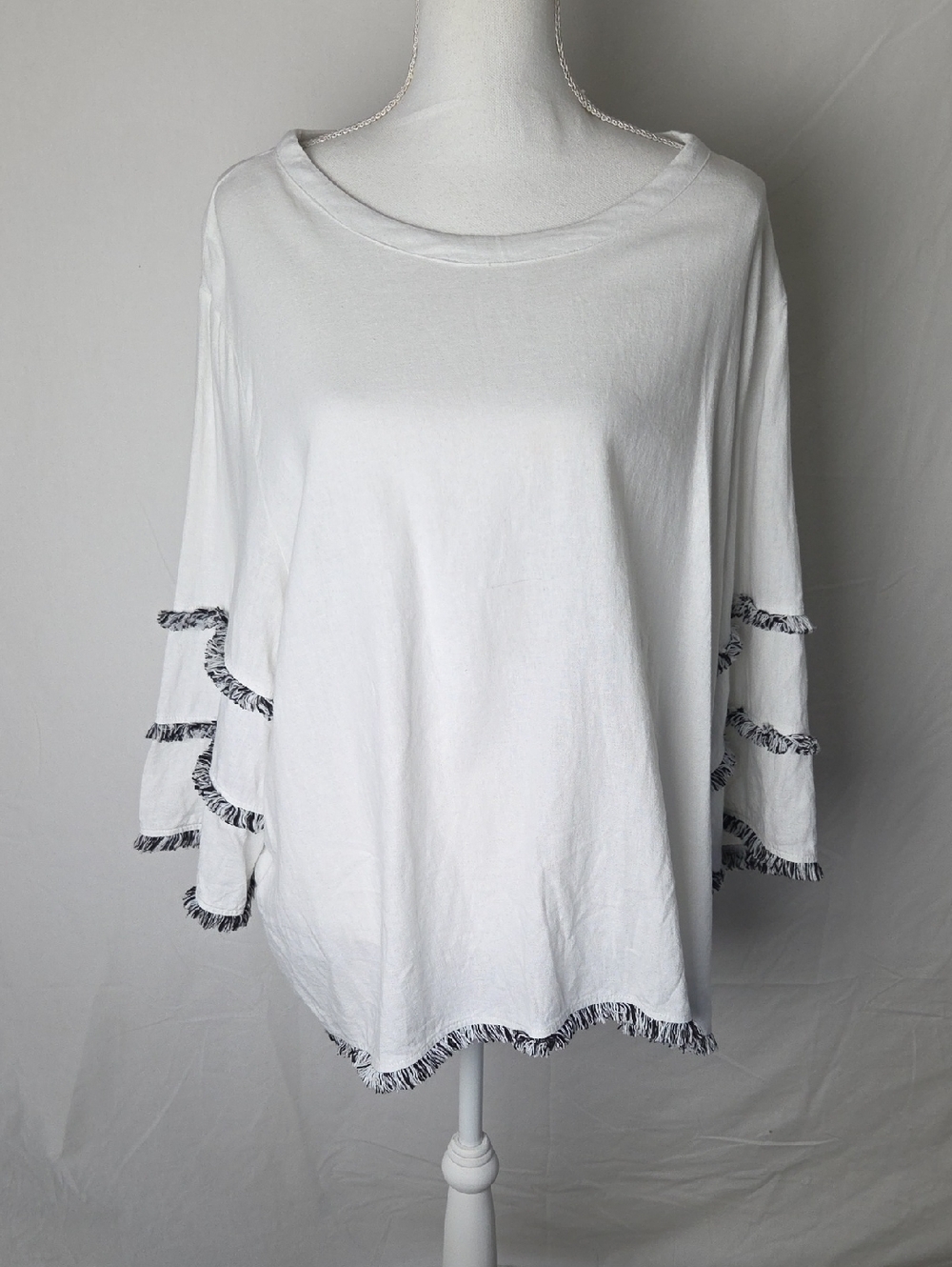 Cynthia Rowley White Black Finge Linen Blend Tunic Size 2X